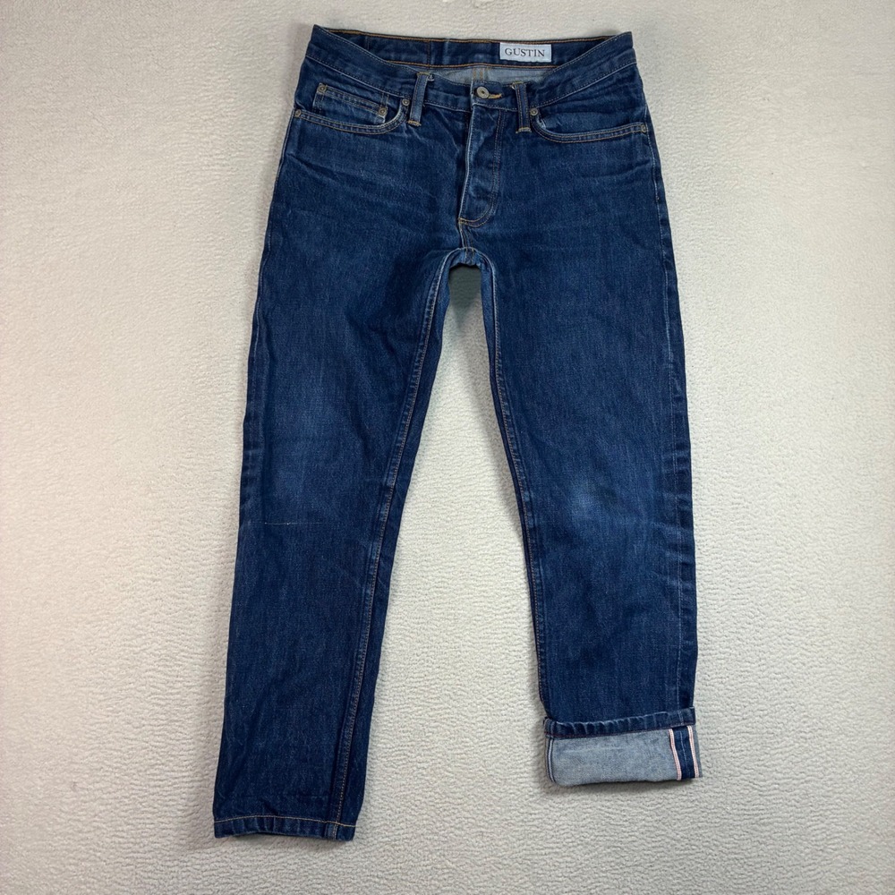 Gustin Selvedge Jeans Men 31x28 Blue Slim Raw Denim Button Fly California USA